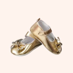 Pantofi aurii cu inchidere scai si accesoriu fundita. material sintetic