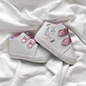 Pantofi pentru fetițe cu model unicorn, inchidere cu scai